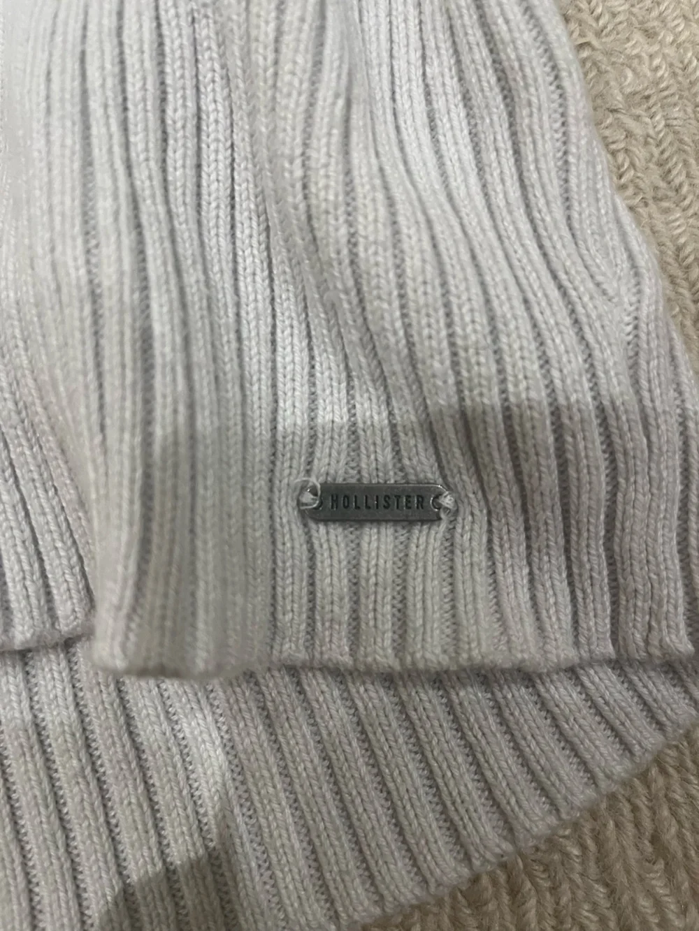 Hollister White Ribbed Scoop Neck Long Sleeve Top